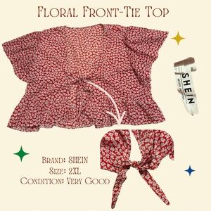 Red Floral Front-Tie Top